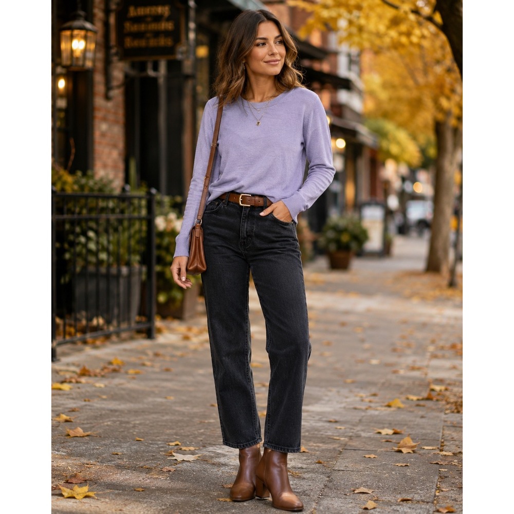 Banana Republic Forever Sweater Women Medium Lavender Preppy Crewneck Fall Knit
